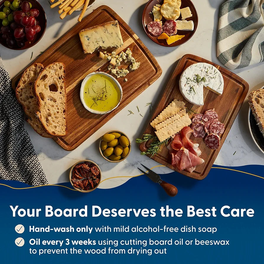 Sonder Los Angeles Doheny Acacia Wood Cutting Board Set, 2-Piece Edge Grain Kitchen Boards with Juice Grooves, 14x10x1 and 12x8x1 Inches, Gift Box Included