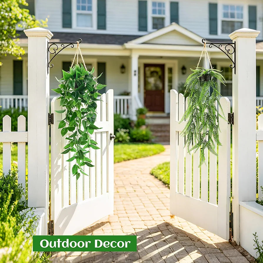 4-Piece Artificial Hanging Plant Set: Ivy, Eucalyptus, Boston Fern, and String of Pearls for Indoor and Outdoor Decor